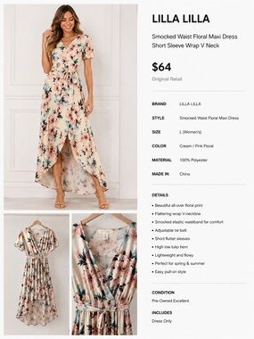 ILLA ILLA Cream Maxi Dress with Pink Floral Print